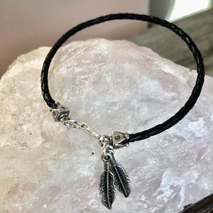 Handmade Ploum bracelet black leather and silver